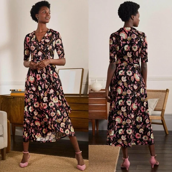 Boden Tall Lavinia Jersey Wrap Midi Dress Floral Print - Picture 1 of 7